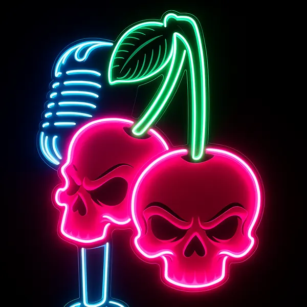 Neon cherry skulls and a microphone